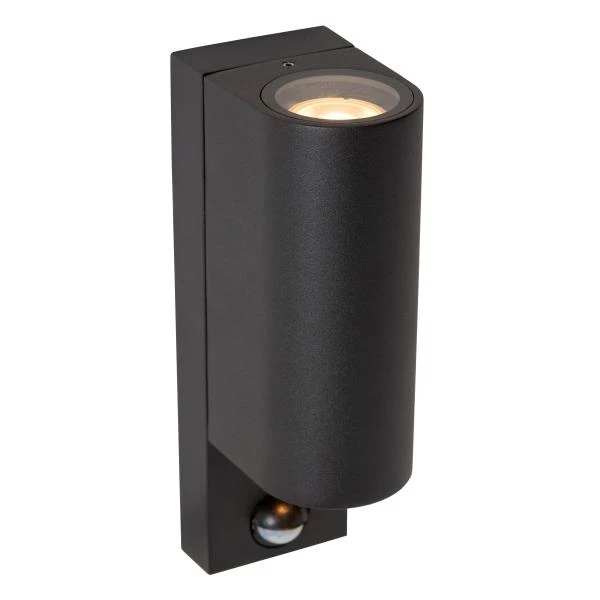 Lucide ZARO IR - Foco de pared / Lámpara de pared Dentro/Fuera - 2xGU10 - IP65 - Sensor movimiento & día/noche (desactivable) - Negro - detalle 1